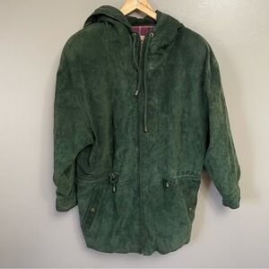 VINTAGE Lanna Women's Medium Green  Suede Genuine Leather Jacket flannel lined